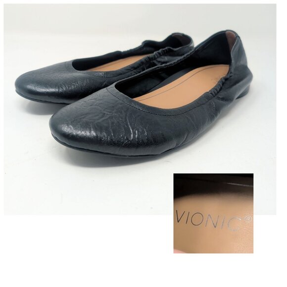 Vionic Black Ballet Slippers Shoes 9 Alexa Elastic Heel - Picture 1 of 10